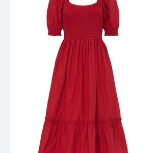 Hill House Red Puff Sleeve Midi Dress M